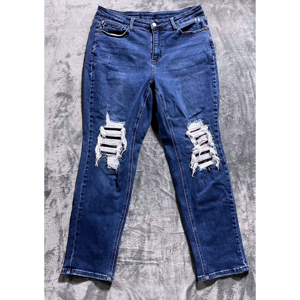Judy Blue Distressed Skinny‎ Jeans Womens 14W Blue Stretch Mid Rise